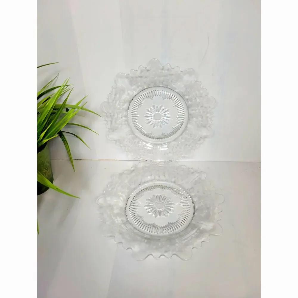 2 Vintage Cambridge Chantilly Martha Salad Plates, Crystal Etched, Clear 8-1/2